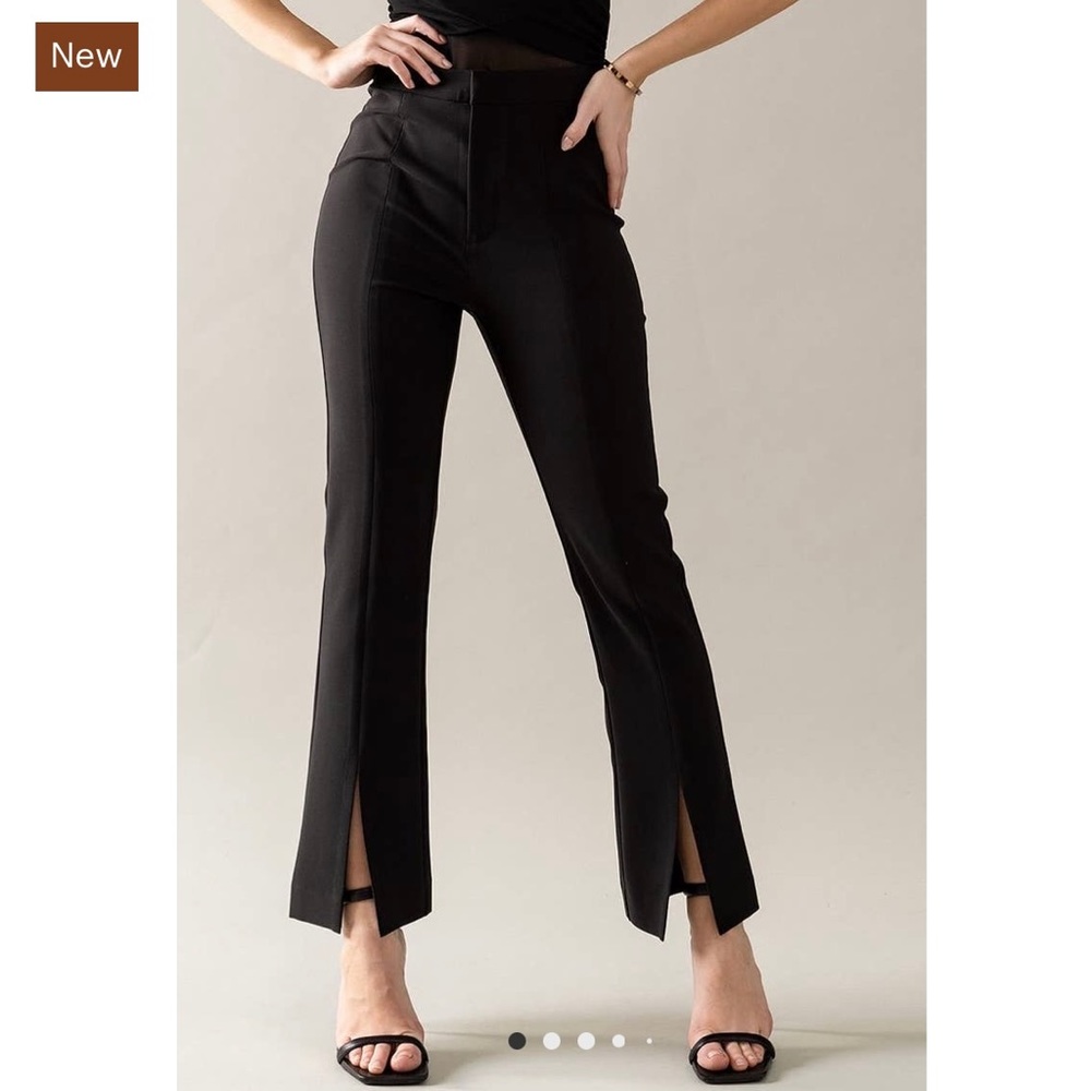 Front Slit Black Ankle Pants